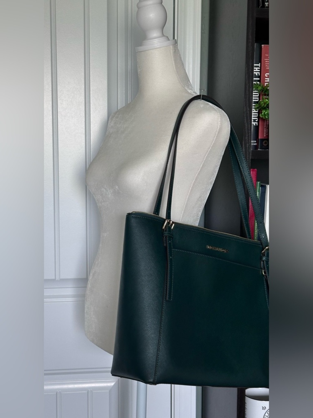 Michael Kors Green Saffiano Leather Tote Gold Hardware MK Charm - Picture 11 of 12